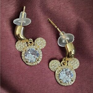 Mickey Mouse head earrings cz 18k gold over copper NE